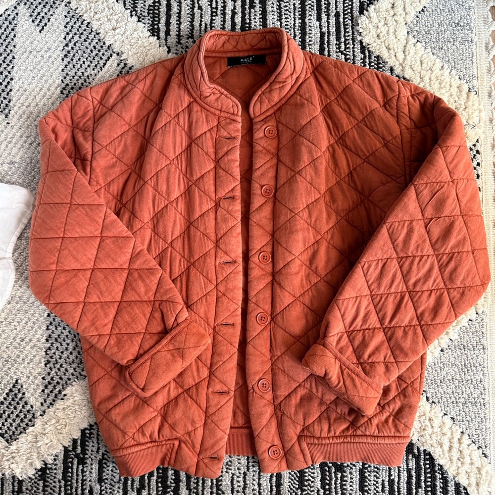 ABLE Quilted Bomber Jacket in Rust size XXS